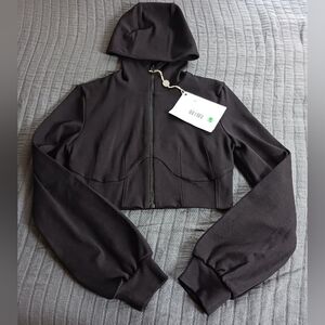 NWT Black cropped zip hoodie organic cotton womens medium